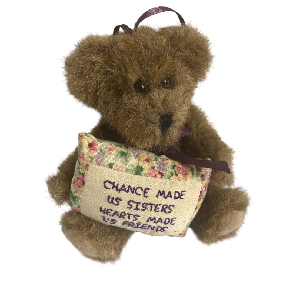 Vtg Boyds Collection "Chance Made Us Sisters" Plush Teddy Bear 4"  Floral Pillow